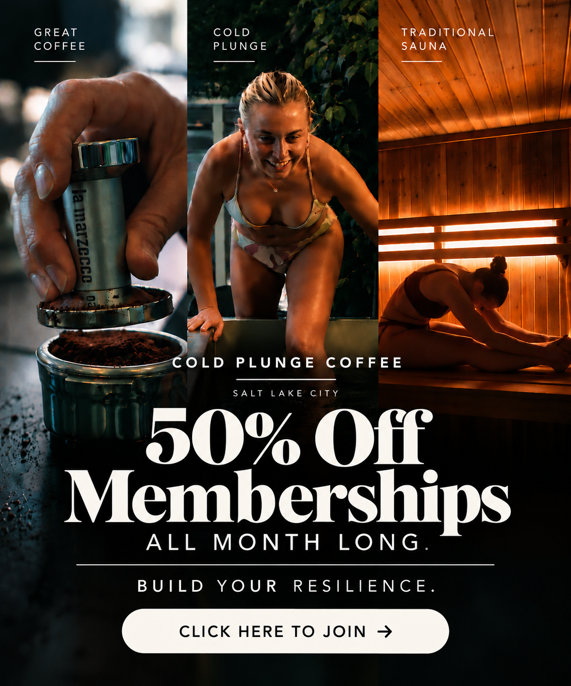 Cold Plunge Coffee — great coffee, cold plunge, and traditional sauna. 50% off memberships all month long. Click here to join.